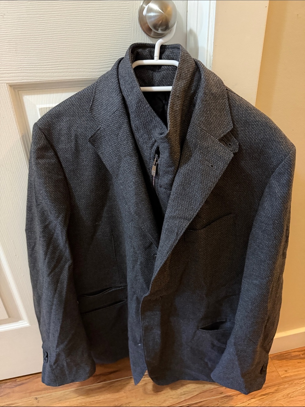 Corneliani Charcoal Gray Sport Coat with Knit Zip Detail